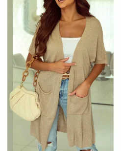 Cardigans*Azura Exchange Dolman Half Sleeve Pocketed Long Cardigan Khaki
