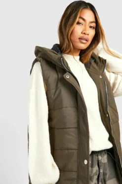 Up To 80% Off Winter Warmers|Long Coats*boohoo Longline Hooded Gilet khaki