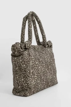 Handbags|Tote Bags*boohoo Khaki Nylon Knot Handle Tote Bag leopard
