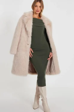 Midi Dresses*Quiz Ribbed Bardot Midi Dress Khaki