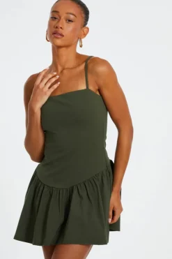 Skater Dresses*Quiz Strappy Puff Ball Skater Dress Khaki