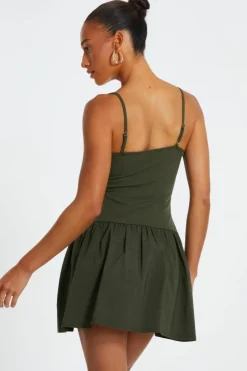 Skater Dresses*Quiz Strappy Puff Ball Skater Dress Khaki