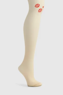 Tights & Socks|Tights & Socks*boohoo Kiss Print Tights nude