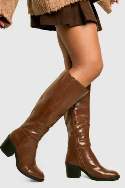Heels|Over The Knee Boots*boohoo Knee High Block Heel Boots chocolate