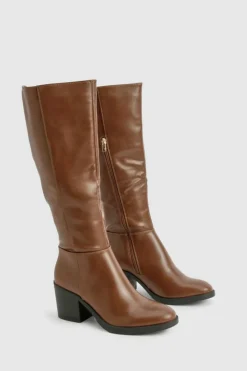 Heels|Over The Knee Boots*boohoo Knee High Block Heel Boots chocolate