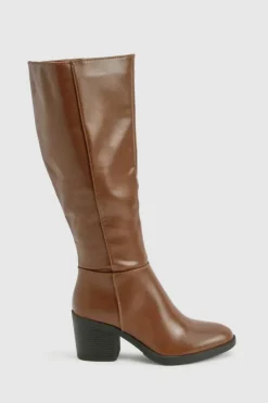 Heels|Over The Knee Boots*boohoo Knee High Block Heel Boots chocolate