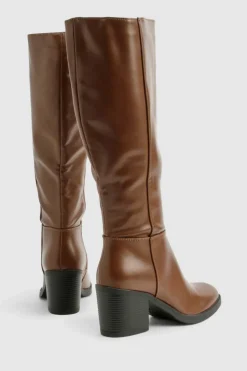 Heels|Over The Knee Boots*boohoo Knee High Block Heel Boots chocolate