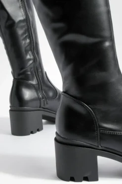 Heels|Over The Knee Boots*boohoo Knee High Block Heeled Boots black