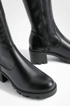 Heels|Over The Knee Boots*boohoo Knee High Block Heeled Boots black