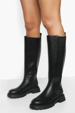 Over The Knee Boots|Knee High Boots*boohoo Knee High Chelsea Boots black