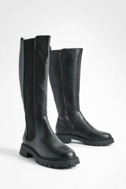 Over The Knee Boots|Knee High Boots*boohoo Knee High Chelsea Boots black