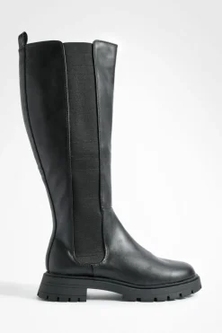 Over The Knee Boots|Knee High Boots*boohoo Knee High Chelsea Boots black
