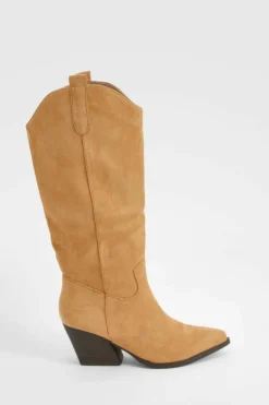 Knee High Boots|Cowboy Boots*boohoo Knee High Cowboy Western Boots camel