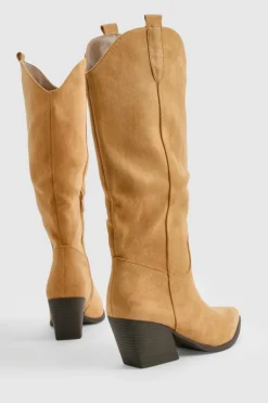 Knee High Boots|Cowboy Boots*boohoo Knee High Cowboy Western Boots camel