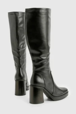 Heels|Over The Knee Boots*boohoo Knee High Platform Block Heel Boots black