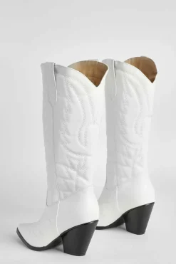 Knee High Boots|Cowboy Boots*boohoo Knee High Western Cowboy Boots white
