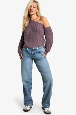 Jumpers*boohoo Knitted Asymmetric Shoulder Jumper purple