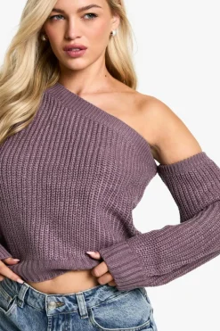 Jumpers*boohoo Knitted Asymmetric Shoulder Jumper purple