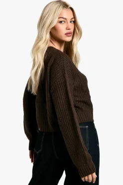 Jumpers|Jumpers & Cardigans*boohoo Knitted Asymmetric Shoulder Jumper chocolate