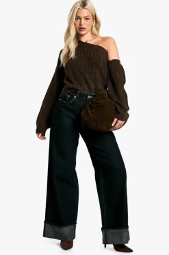 Jumpers|Jumpers & Cardigans*boohoo Knitted Asymmetric Shoulder Jumper chocolate