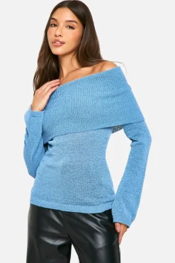 Jumpers|Jumpers & Cardigans*boohoo Knitted Bardot Slouchy Jumper blue