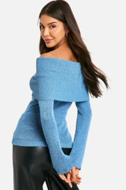 Jumpers|Jumpers & Cardigans*boohoo Knitted Bardot Slouchy Jumper blue