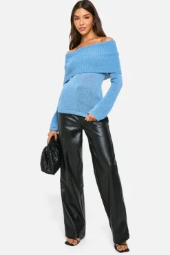 Jumpers|Jumpers & Cardigans*boohoo Knitted Bardot Slouchy Jumper blue