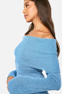 Jumpers|Jumpers & Cardigans*boohoo Knitted Bardot Slouchy Jumper blue