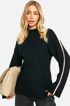 Oversized Jumpers|Jumpers*boohoo Knitted Bindng Detail Crew Neck Oversized Jumper black