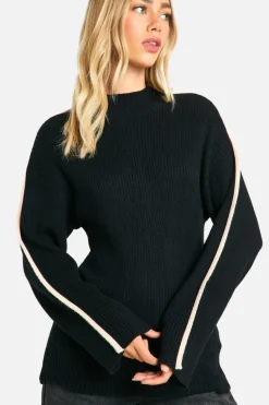 Oversized Jumpers|Jumpers*boohoo Knitted Bindng Detail Crew Neck Oversized Jumper black