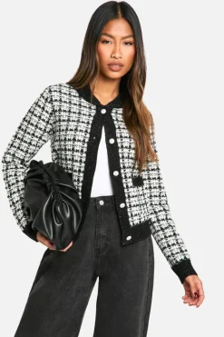 Cardigans*boohoo Knitted Boucle Bomber Cardigan black