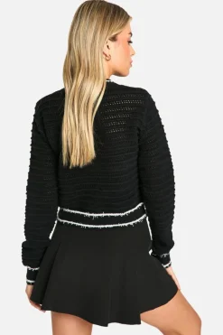 Cardigans*boohoo Knitted Boucle Contrast Detail Cardigan black
