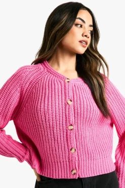 Cardigans|Up To 80% Off Winter Warmers*boohoo Knitted Button Through Cardigan pink