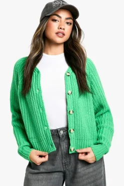 Cardigans|Up To 80% Off Winter Warmers*boohoo Knitted Button Through Cardigan green
