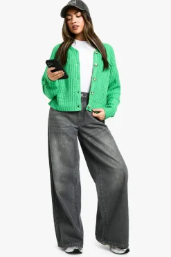 Cardigans|Up To 80% Off Winter Warmers*boohoo Knitted Button Through Cardigan green