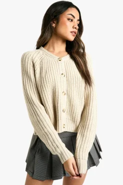 Cardigans*boohoo Knitted Button Through Cardigan stone