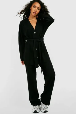 Knitted Co-Ords*boohoo Knitted Cardigan & Wide Leg Trouser Co-ord black