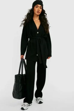Knitted Co-Ords*boohoo Knitted Cardigan & Wide Leg Trouser Co-ord black
