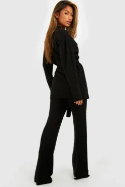 Knitted Co-Ords|Knitwear*boohoo Knitted Cardigan & Wide Leg Trouser Co-ord black
