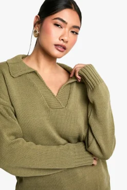Jumpers*boohoo Knitted Collar Detail Jumper khaki