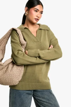 Jumpers*boohoo Knitted Collar Detail Jumper khaki