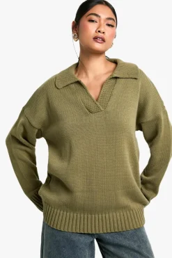 Jumpers*boohoo Knitted Collar Detail Jumper khaki