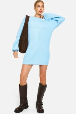 Jumper Dresses|Jumper Dresses*boohoo Knitted Crew Neck Mini Jumper Dress ice blue