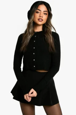 Cardigans*boohoo Knitted Cropped Button Cardigan black