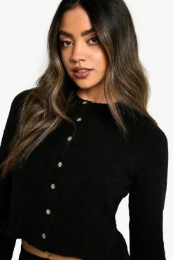 Cardigans*boohoo Knitted Cropped Button Cardigan black