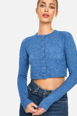 Cardigans|Jumpers & Cardigans*boohoo Knitted Cropped Button Cardigan cobalt