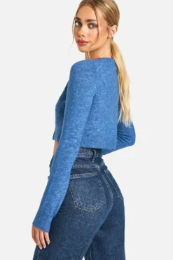 Cardigans|Jumpers & Cardigans*boohoo Knitted Cropped Button Cardigan cobalt