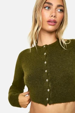 Cardigans|Jumpers & Cardigans*boohoo Knitted Cropped Button Cardigan olive