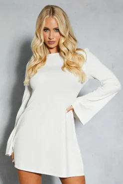 A Line Dresses*MissPap Knitted Flute Sleeve Flippy Mini Dress ivory