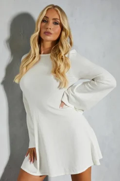 A Line Dresses*MissPap Knitted Flute Sleeve Flippy Mini Dress ivory